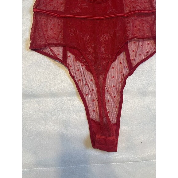 Honeydew Intimates Louisa Lace Dot Mesh Teddy Bodysuit In Vixen Red Sz M New WOT - Picture 7 of 9
